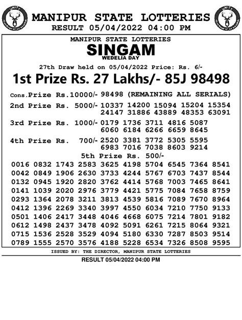 manipur lottery sambad|singam lottery result today.